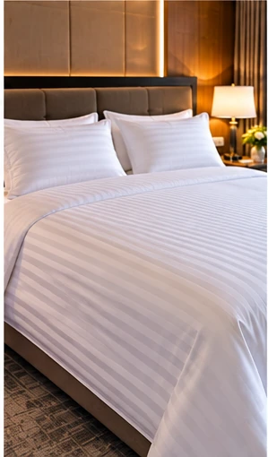 Otel Çi̇ft Ki̇şi̇li̇k Nevresi̇m 200x230 cm 83 Tel Çizgili Saten %100 Pamuk
