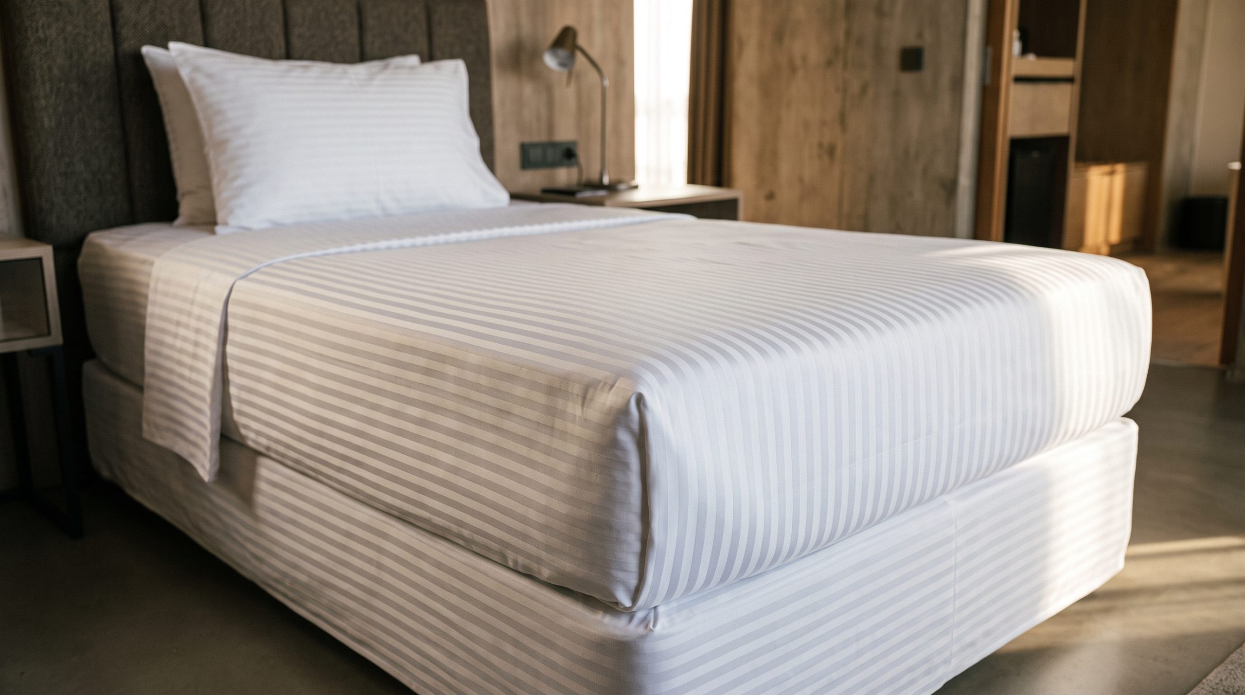 Otel Tek Ki̇şi̇li̇k Çarşaf 180x280 cm 83 Tel Çizgili Saten %100 Pamuk